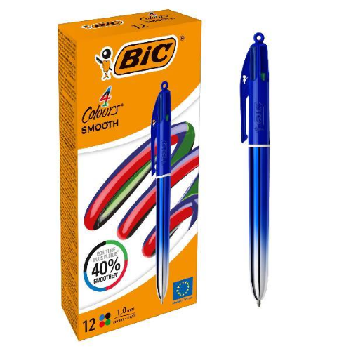 BIC 4 COLOURS SMOOTH GRADIENT PENNA A SFERA TRATTO 0.32 mm FUSTO BLU INCHIOSTRO COLORI ASSORTITI CONF 12 Pz.